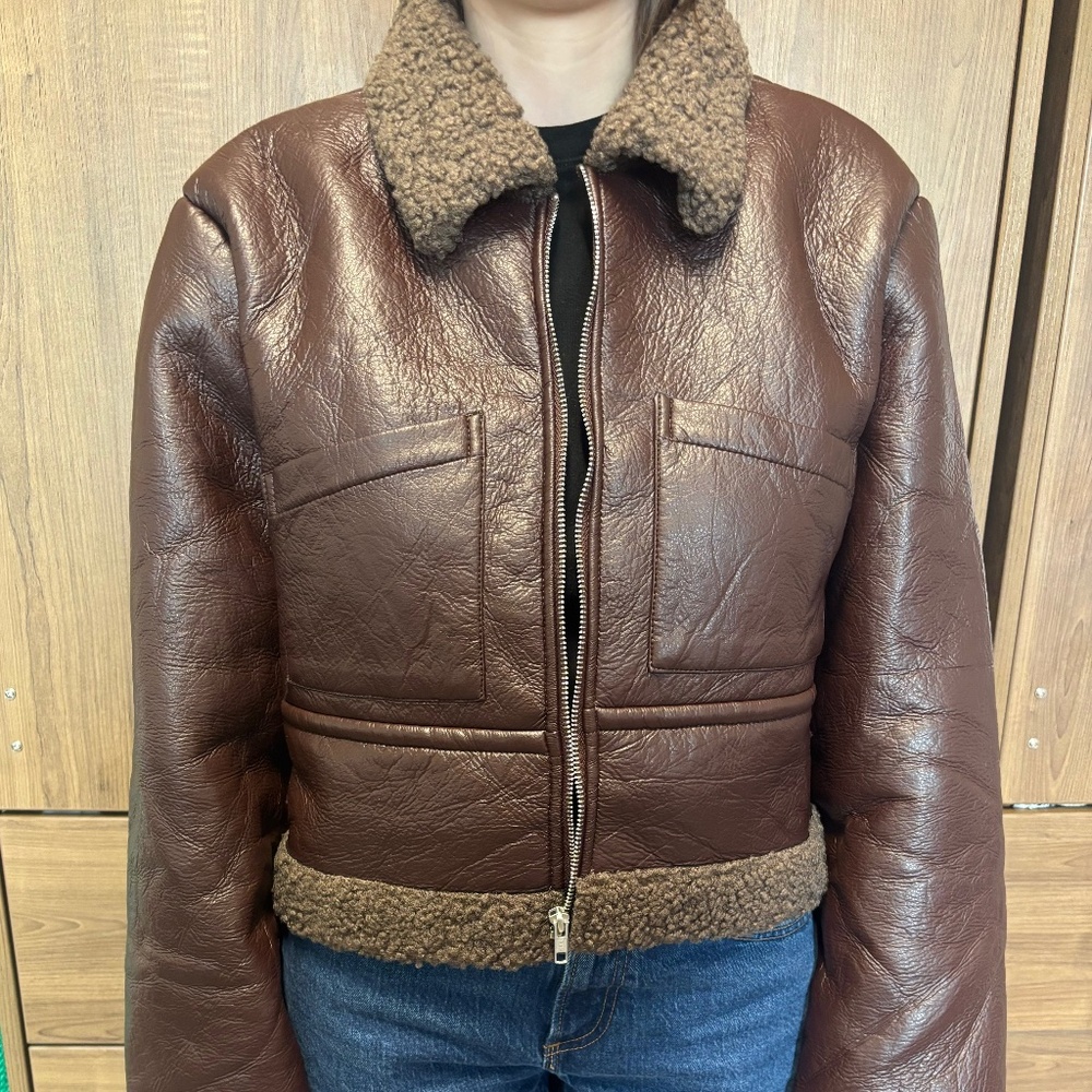 Princess Polly Brown Shearling Faux Leather Coat